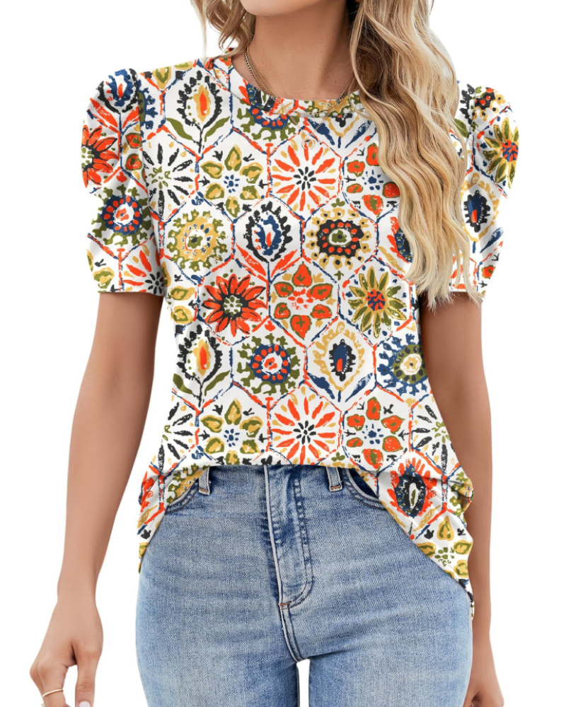 Maribel Blusa Donna – Top con Maniche a Sbuffo in Pizzo e Girocollo