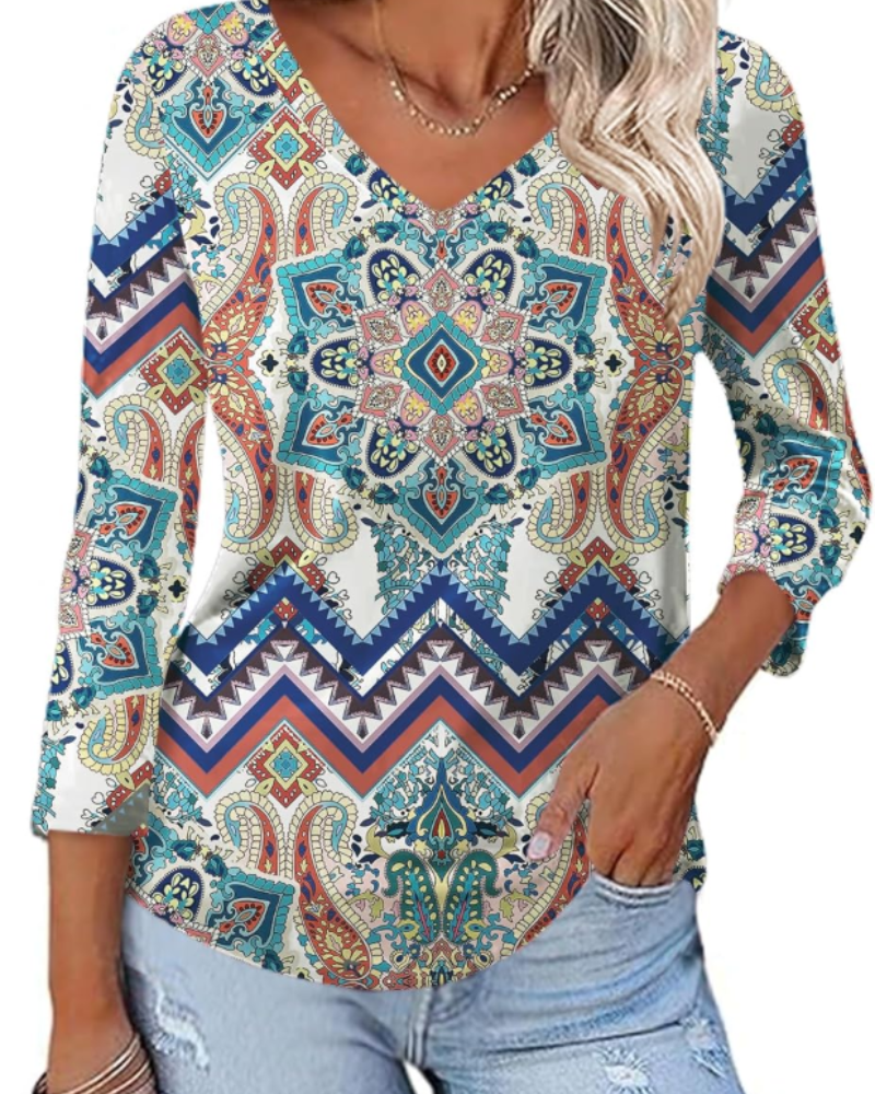 Carys Blusa Donna – Top Floreale con Scollo a V, Maniche 3/4 e Orlo Curvo