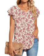 Bianca Blusa Donna – Top in Chiffon con Scollo a V e Maniche Corte a Volant