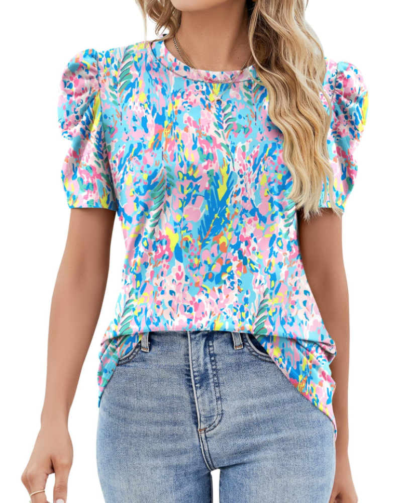 Maribel Blusa Donna – Top con Maniche a Sbuffo in Pizzo e Girocollo