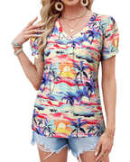 Harper T-Shirt Donna – Blusa Floreale Tropicale con Scollo a V e Maniche a Sbuffo