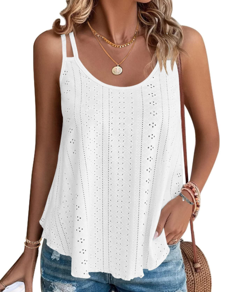 Cecily Canotta Donna – Top sans manches avec broderie sangallo et coupe ample