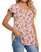 Bianca Blusa Donna – Top in Chiffon con Scollo a V e Maniche Corte a Volant