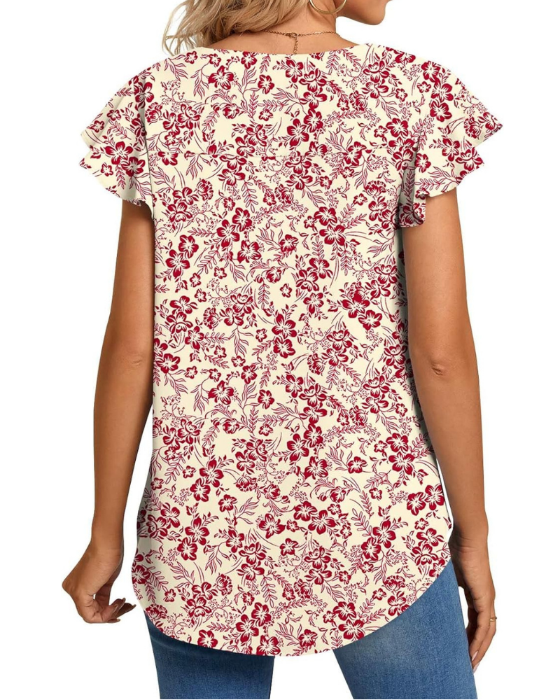 Bianca Blusa Donna – Top in Chiffon con Scollo a V e Maniche Corte a Volant
