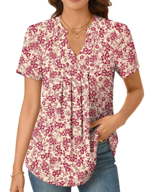 Blaire Blusa Donna – Tunica in Chiffon con Scollo a V, Pieghe e Maniche a Volant