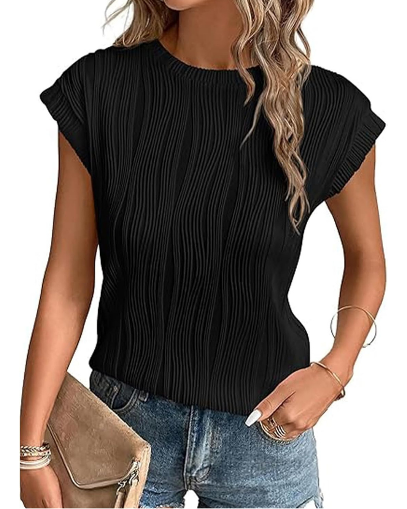 Seraphina Blusa Donna – Top Testurizzato con Girocollo e Maniche a Pipistrello