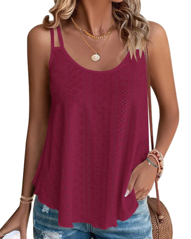 Cecily Canotta Donna – Top sans manches avec broderie sangallo et coupe ample