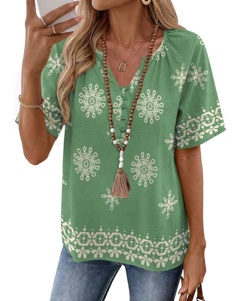 Marlowe Blusa Donna – Top in Cotone e Lino con Scollo a V e Bottoni