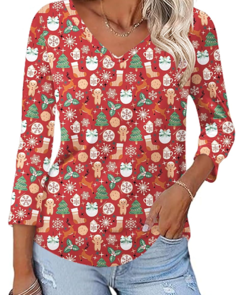 Carys Blusa Donna – Top Floreale con Scollo a V, Maniche 3/4 e Orlo Curvo