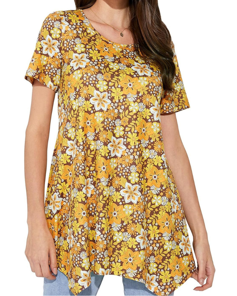 Adelaide Tunica Donna – Haut Floral Paisley avec Col Rond et Manches Courtes