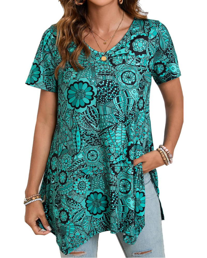 Brielle Tunica Donna – Top Paisley con Scollo a V, Maniche Corte e Orlo Svasato