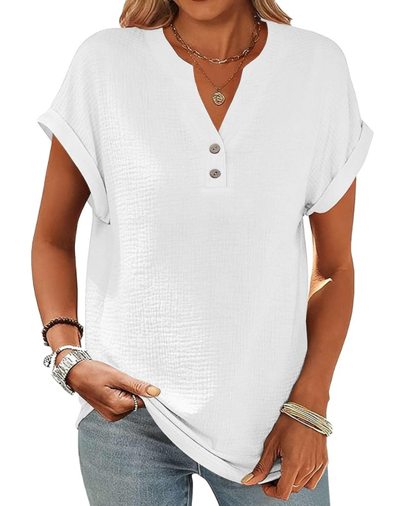Adeline Women's Blouse – Cotton and Linen Top with V-Neck and Vintage Buttons
