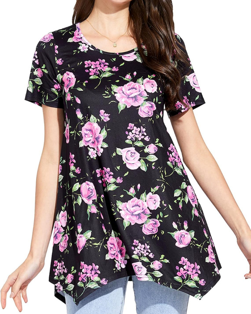 Adelaide Tunica Donna – Haut Floral Paisley avec Col Rond et Manches Courtes