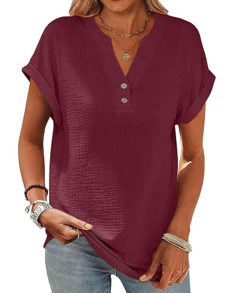 Adeline Women's Blouse – Cotton and Linen Top with V-Neck and Vintage Buttons