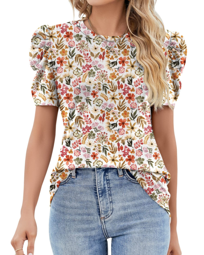 Maribel Blusa Donna – Top con Maniche a Sbuffo in Pizzo e Girocollo