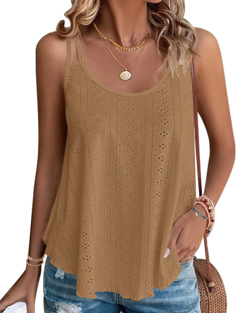 Cecily Canotta Donna – Top sans manches avec broderie sangallo et coupe ample