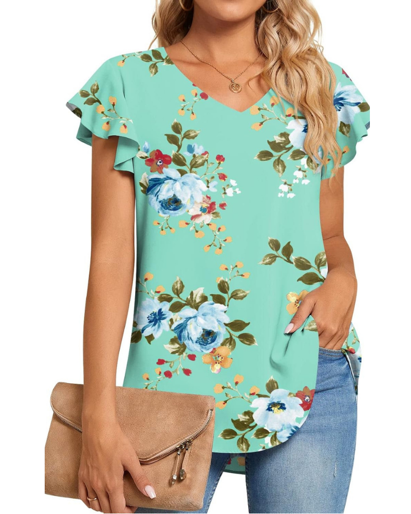 Blouse Bianca Femme – Top en chiffon avec col en V et manches courtes à volants