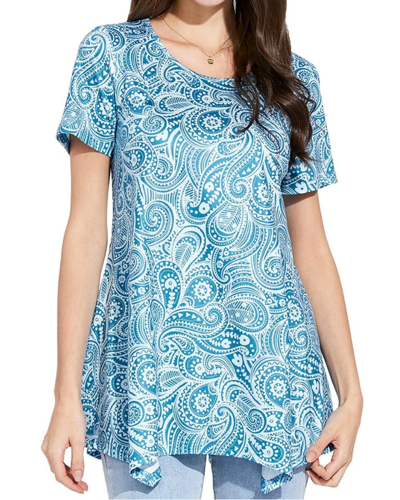 Adelaide Tunica Donna – Haut Floral Paisley avec Col Rond et Manches Courtes