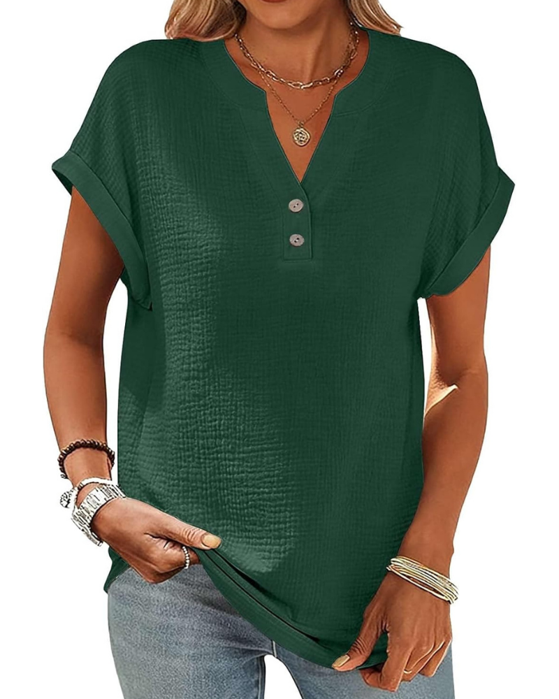 Adeline Women's Blouse – Cotton and Linen Top with V-Neck and Vintage Buttons