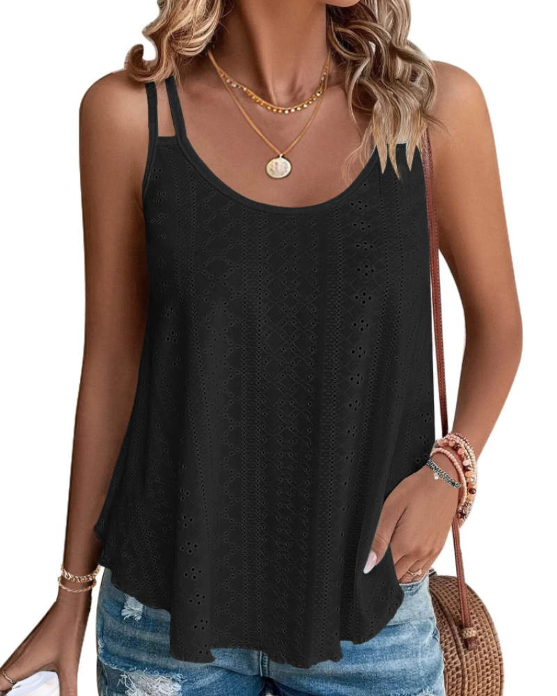 Cecily Canotta Donna – Top sans manches avec broderie sangallo et coupe ample