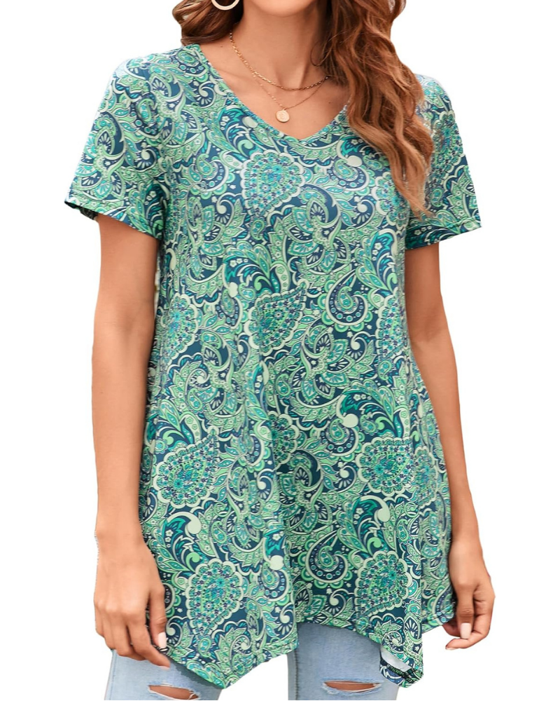 Brielle Tunica Donna – Top Paisley con Scollo a V, Maniche Corte e Orlo Svasato