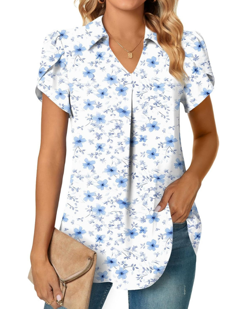Gwendolyn Blusa Donna – Tunica in Chiffon con Scollo a V e Maniche a Petalo