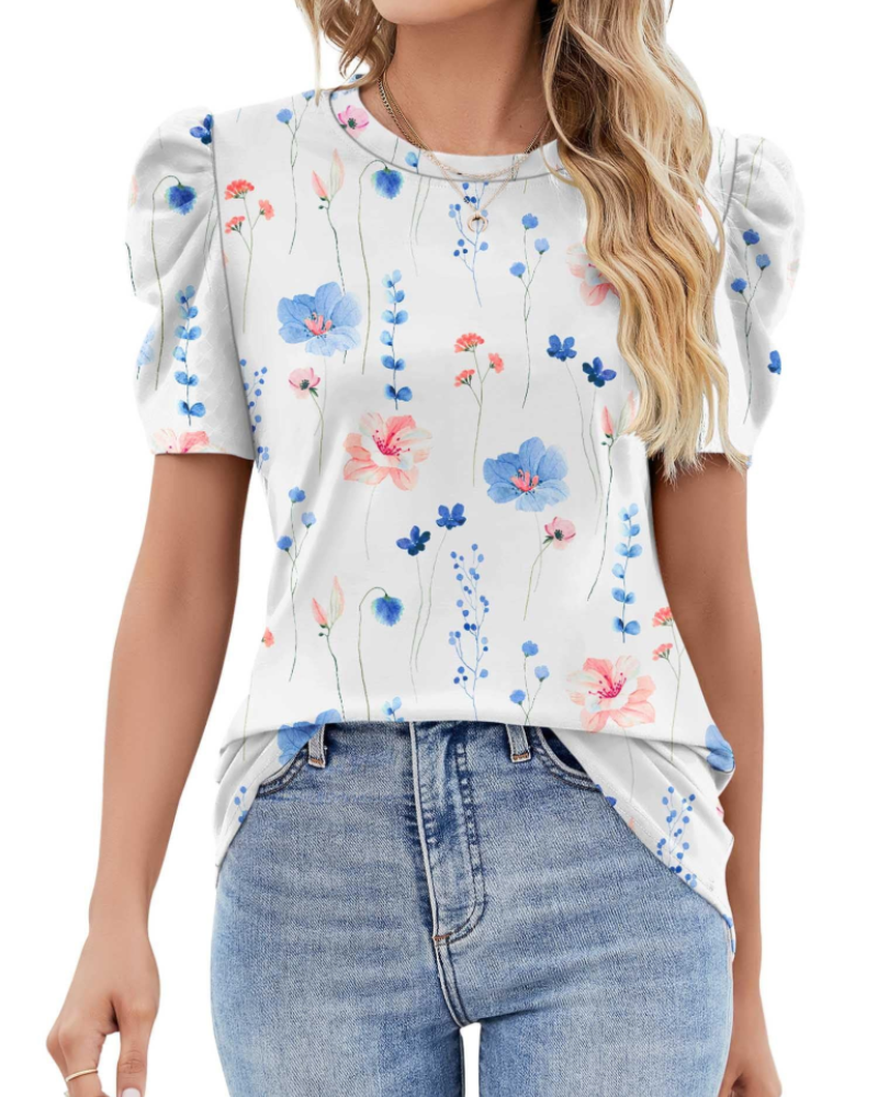 Maribel Blusa Donna – Top con Maniche a Sbuffo in Pizzo e Girocollo