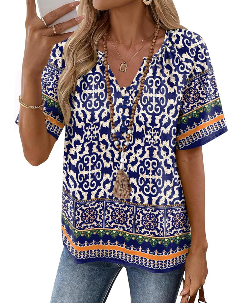 Marlowe Blusa Donna – Top in Cotone e Lino con Scollo a V e Bottoni