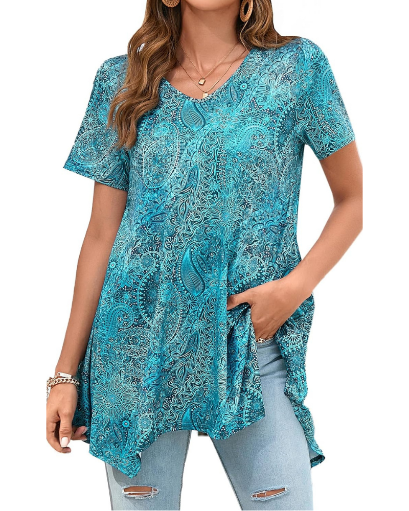 Brielle Tunica Donna – Top Paisley con Scollo a V, Maniche Corte e Orlo Svasato
