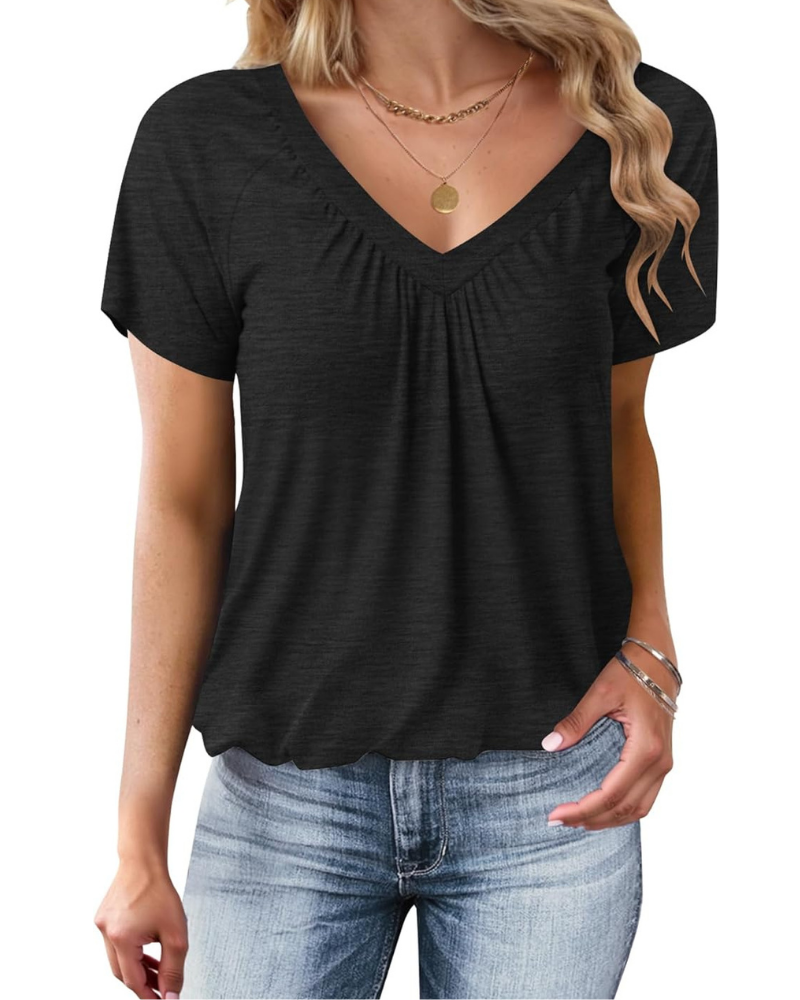 Brooke Blusa Donna – Top con Scollo a V, Pieghe Frontali e Maniche Corte