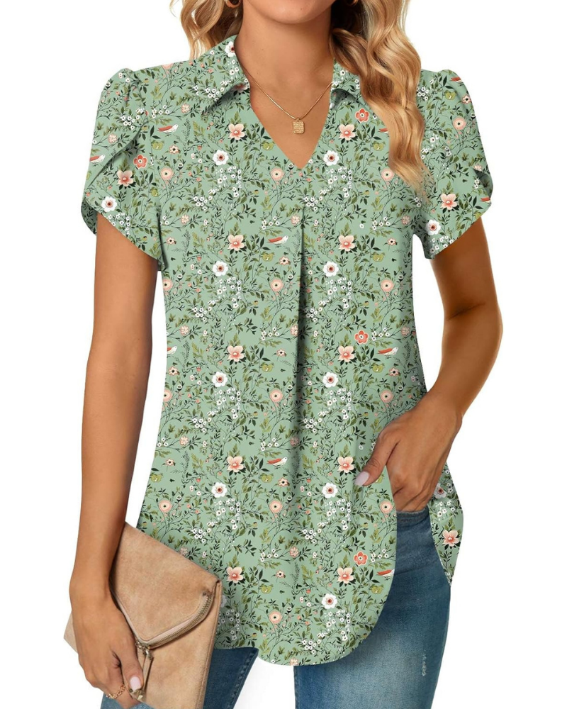 Gwendolyn Blusa Donna – Tunica in Chiffon con Scollo a V e Maniche a Petalo