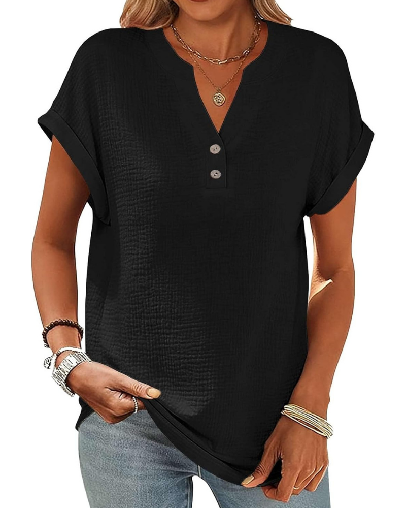 Adeline Women's Blouse – Cotton and Linen Top with V-Neck and Vintage Buttons