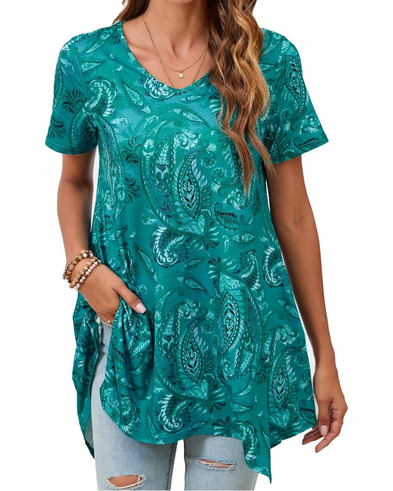 Brielle Tunica Donna – Top Paisley con Scollo a V, Maniche Corte e Orlo Svasato