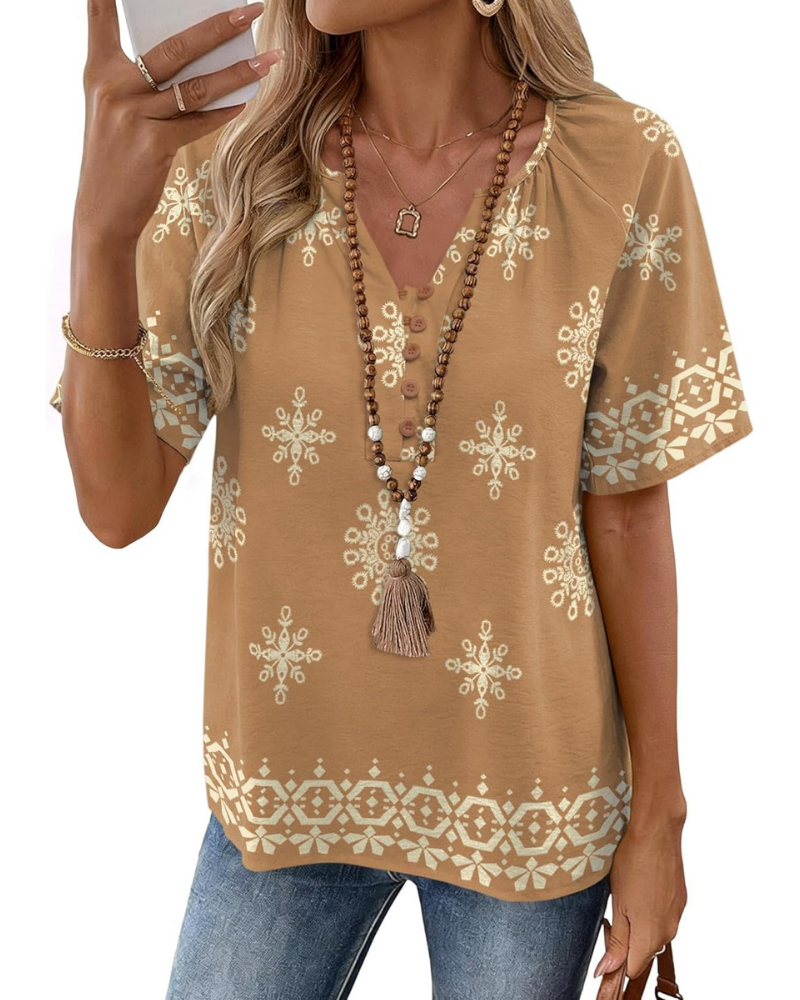 Marlowe Blusa Donna – Top in Cotone e Lino con Scollo a V e Bottoni