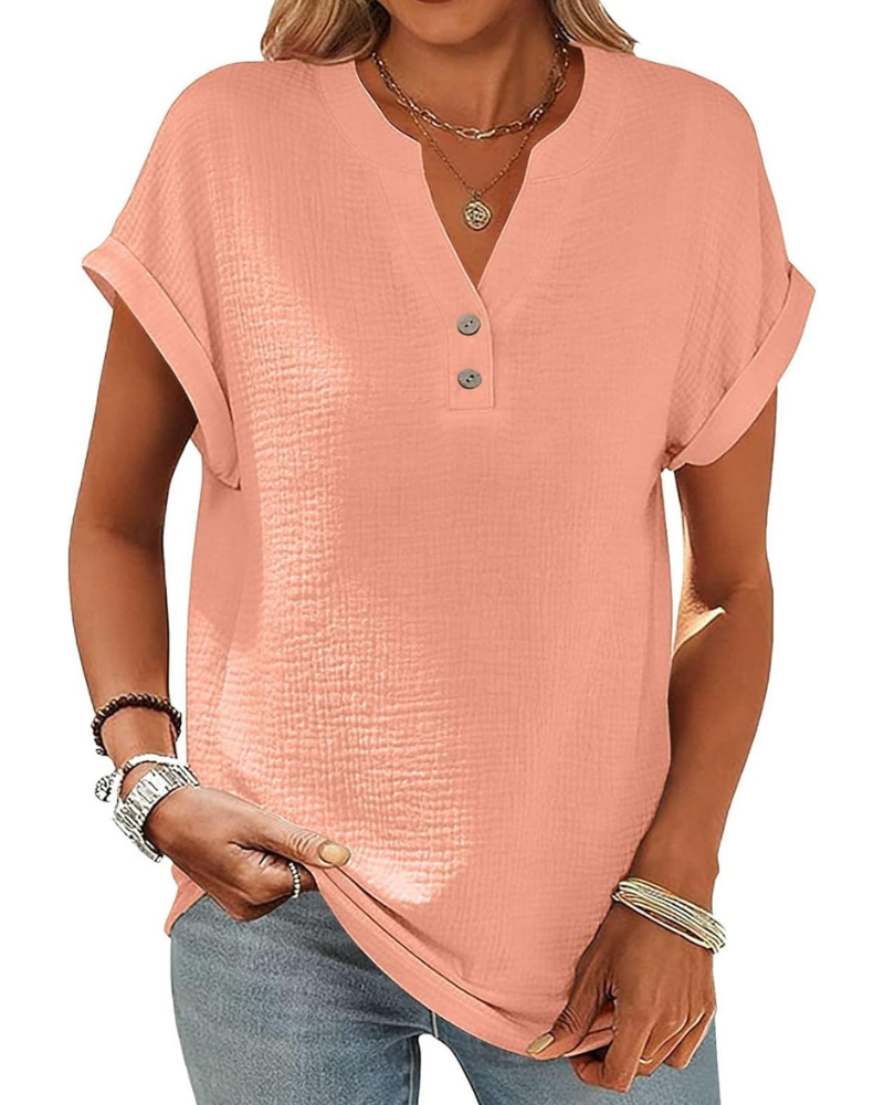 Adeline Women's Blouse – Cotton and Linen Top with V-Neck and Vintage Buttons