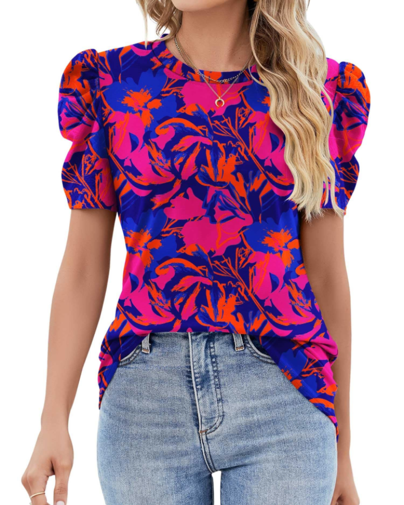 Maribel Blusa Donna – Top con Maniche a Sbuffo in Pizzo e Girocollo