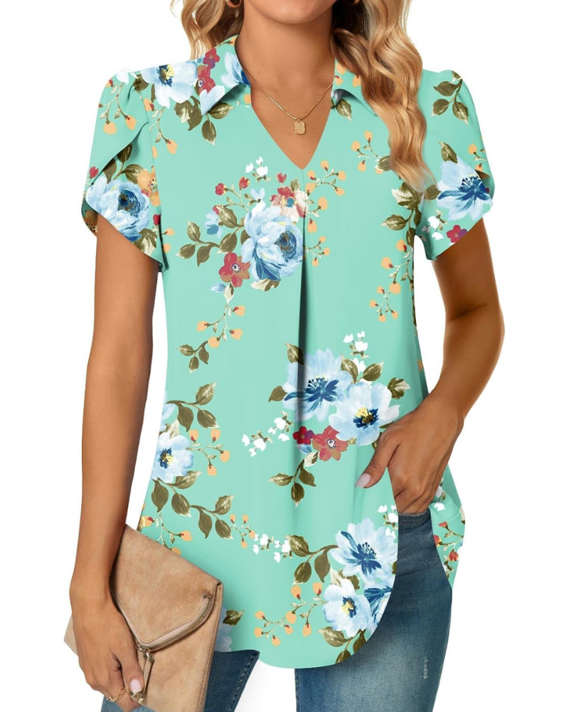 Gwendolyn Blusa Donna – Tunica in Chiffon con Scollo a V e Maniche a Petalo