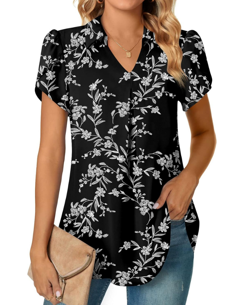 Gwendolyn Blusa Donna – Tunica in Chiffon con Scollo a V e Maniche a Petalo