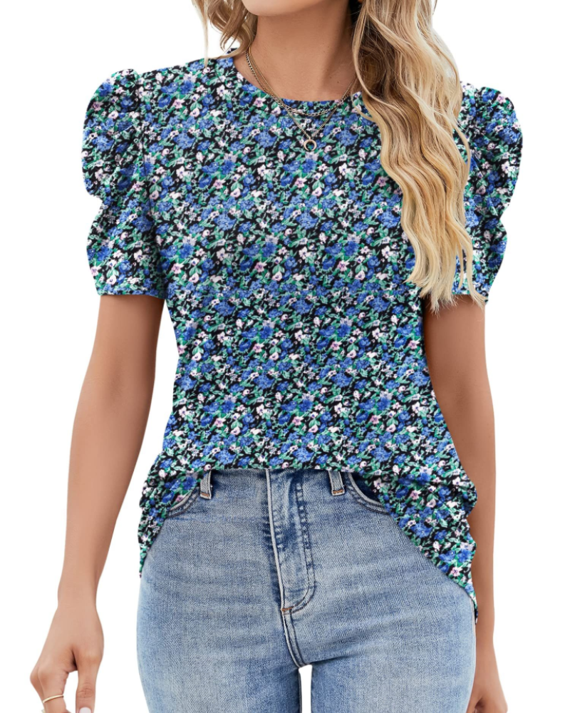 Maribel Blusa Donna – Top con Maniche a Sbuffo in Pizzo e Girocollo
