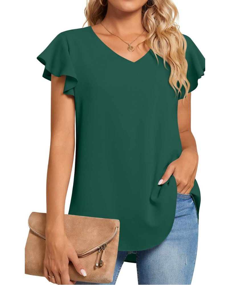 Blouse Bianca Femme – Top en chiffon avec col en V et manches courtes à volants