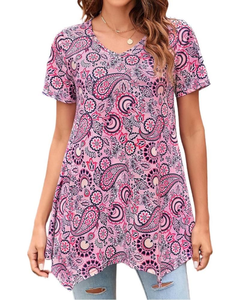 Brielle Tunica Donna – Top Paisley con Scollo a V, Maniche Corte e Orlo Svasato