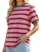 Natalie T-Shirt Donna – Top a Righe con Girocollo, Contrasto Colore & Tessuto Morbido