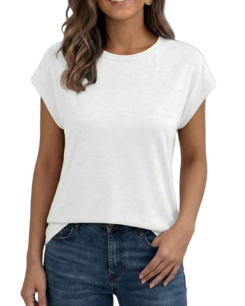 Jasmine Women's T-Shirt – Casual Top with Cap Sleeves, Crew Neck & Relaxed Fit