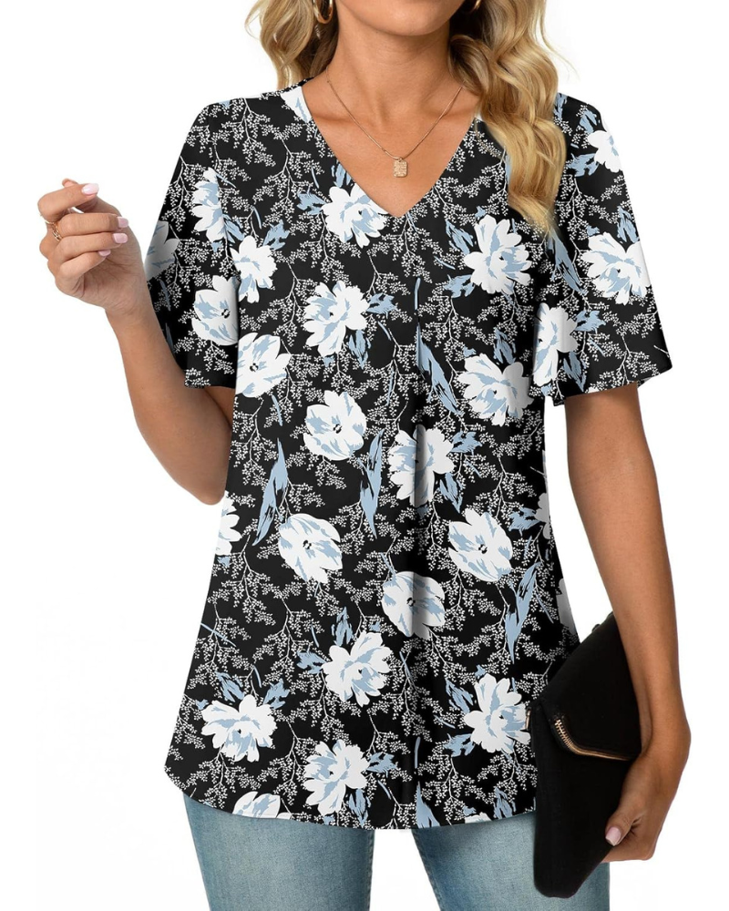 Tamsin Bluse til kvinder – Top i chiffon med V-hals og tulipanærmer
