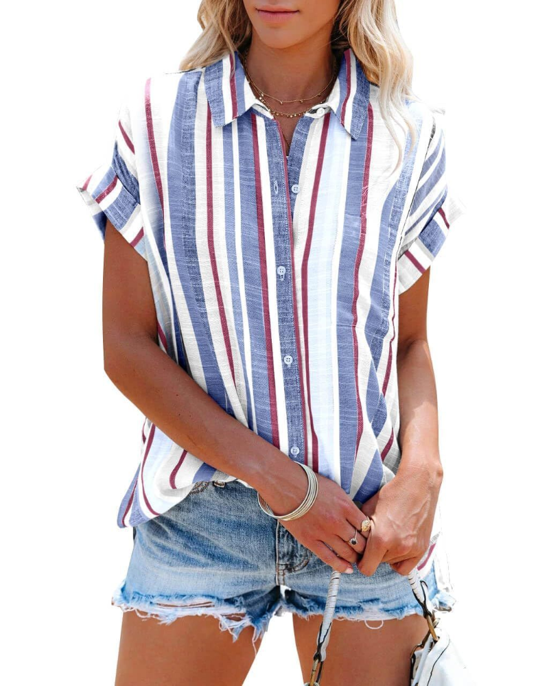 Nora Chemisier Femme – Blouse à Rayures avec Col en V, Boutons et Poche