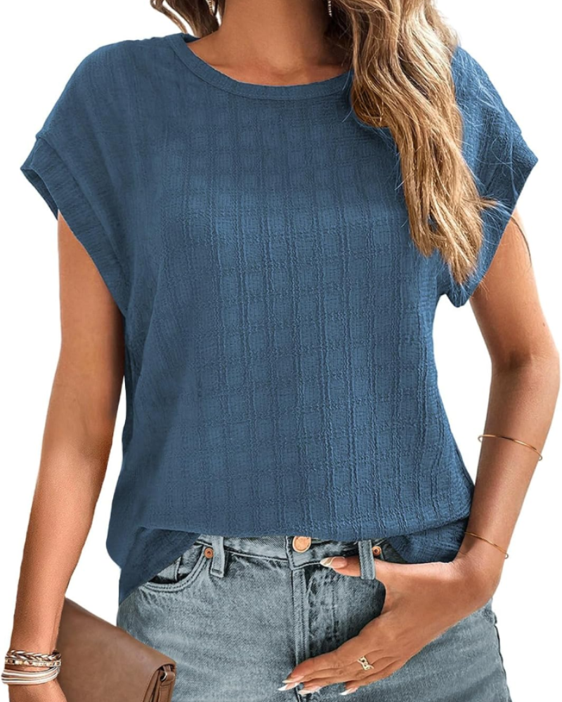 Blouse Estelle pour femme – Tunique avec broderie Sangallo, col rond et manches à volant