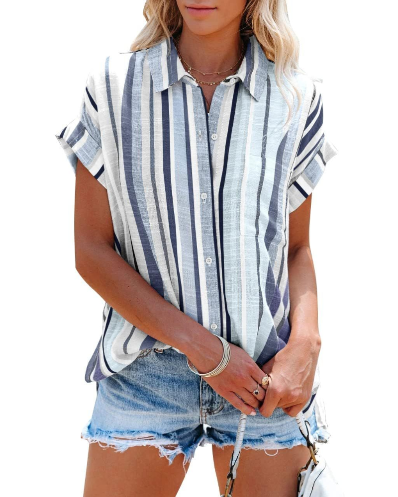 Nora Chemisier Femme – Blouse à Rayures avec Col en V, Boutons et Poche