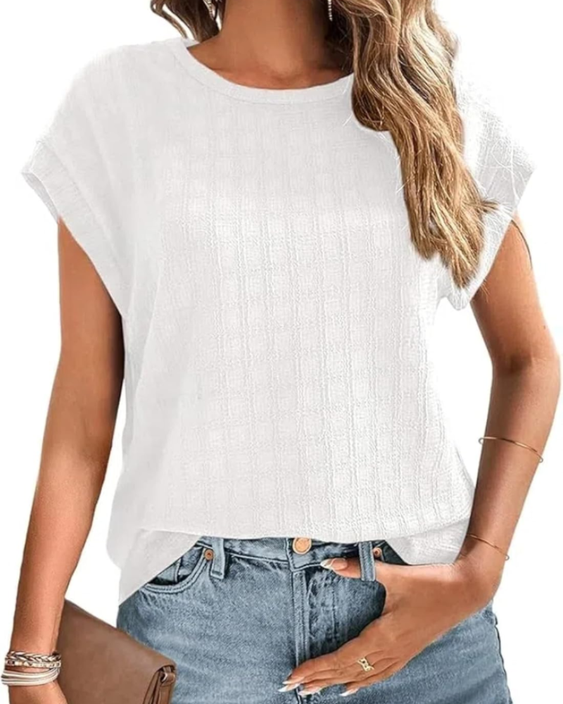 Blouse Estelle pour femme – Tunique avec broderie Sangallo, col rond et manches à volant