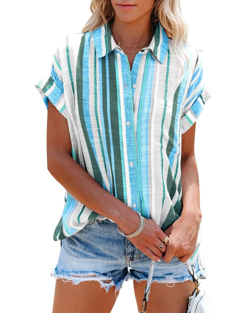 Nora Chemisier Femme – Blouse à Rayures avec Col en V, Boutons et Poche