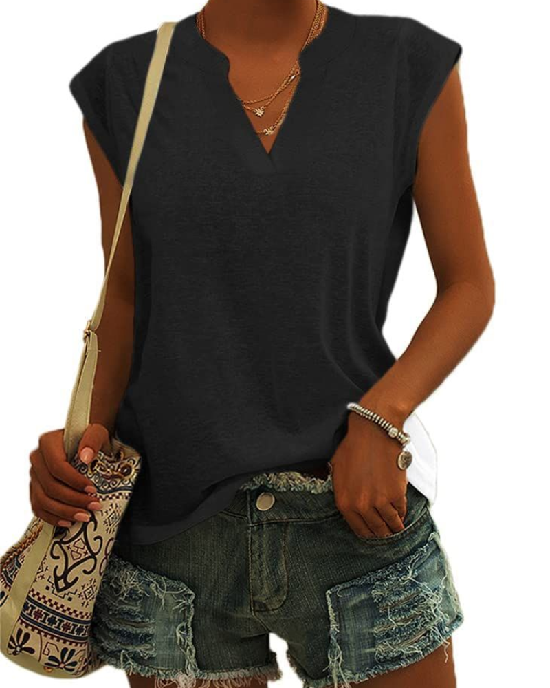 Avery Blouse Femme – T-shirt à col en V, manches à volant et coupe ample